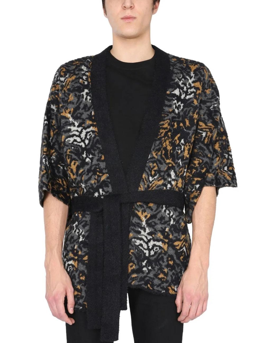 Saint Laurent Black V-Neck Tied Short-Sleeved Cardigan for men