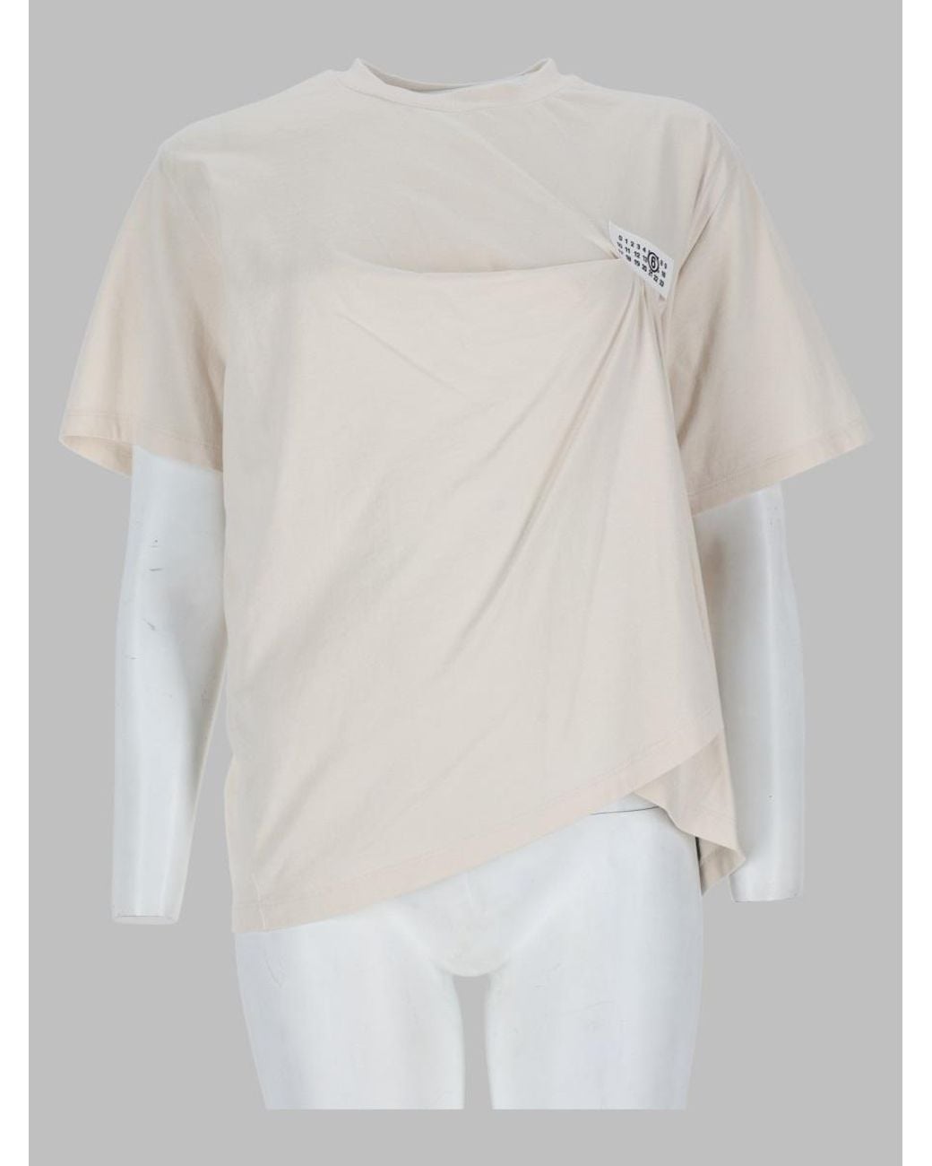MM6 by Maison Margiela White T-Shirt Con Drappeggio E Patch Logo