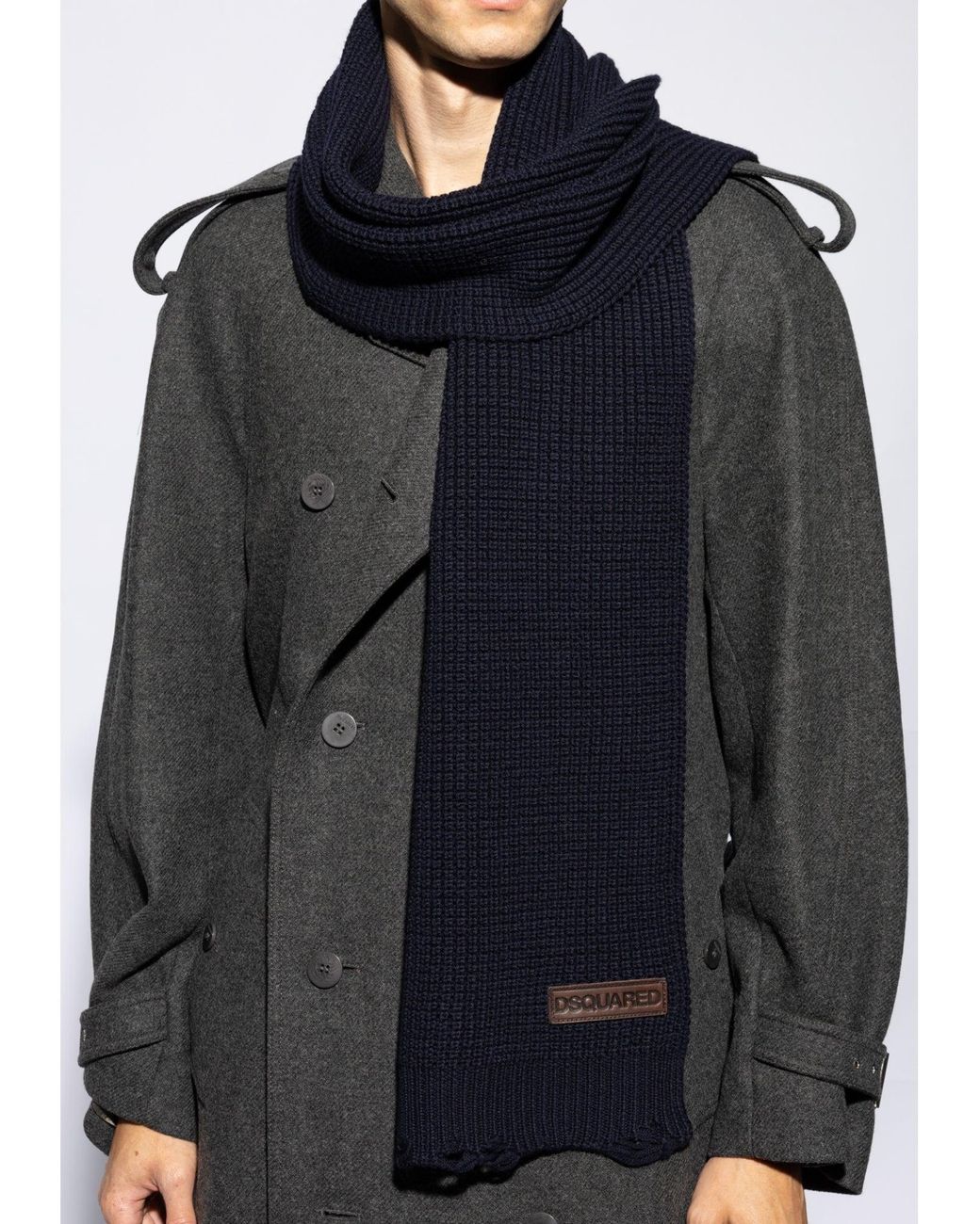 DSquared² Black Logo Patch Knit Wool Scarf for men
