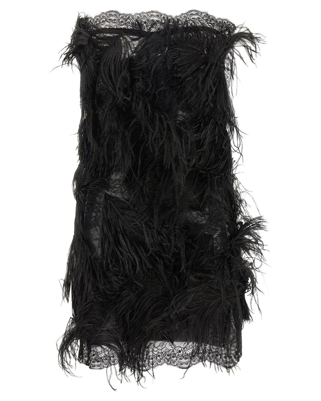 The Attico Black Lace And Feather Dress