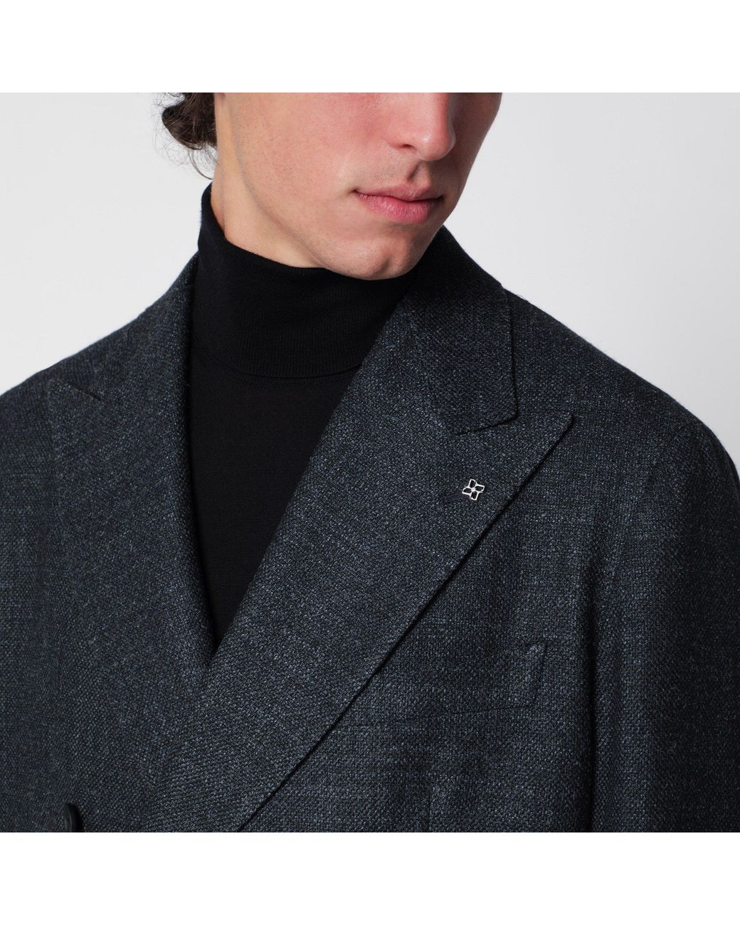 Tagliatore Black Petrol Doublebreasted Wool And Silk Jacket for men