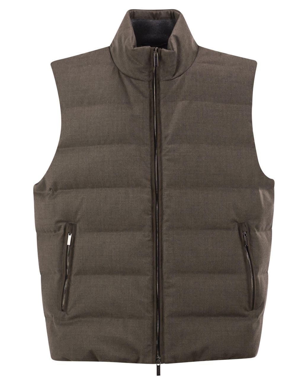 Peserico Brown Wool Blend Padded Gilet With High Collar for men