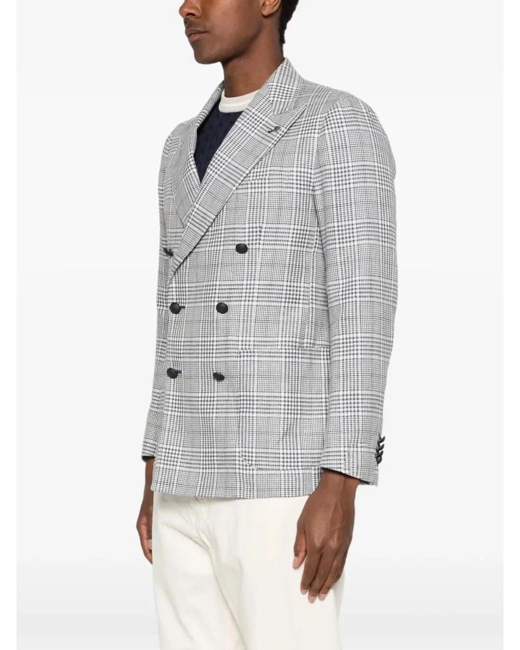 Tagliatore Gray Double-Breasted Plaid Blazer for men
