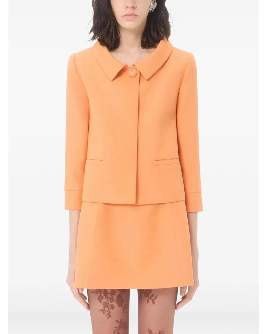 Valentino Garavani Orange Silk Virgin Wool Jacket