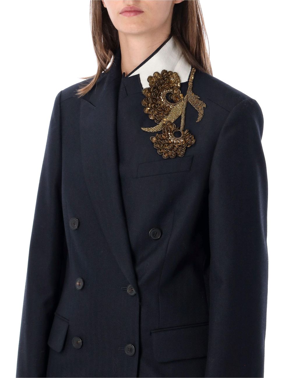 Dries Van Noten Blue Embellished Double-Breasted Wool Blazer