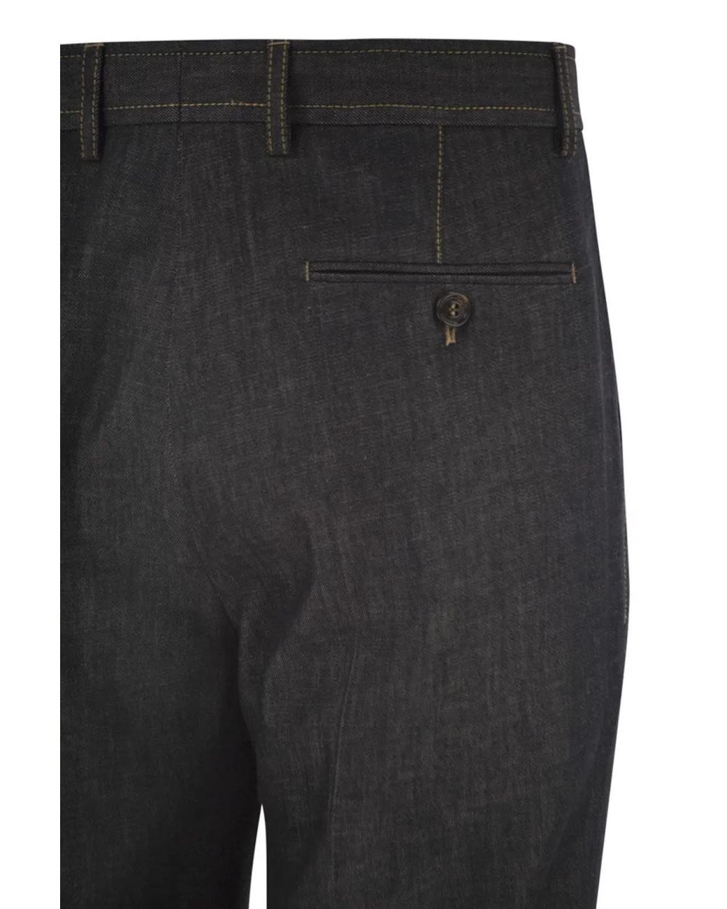 Brunello Cucinelli Black Tailored Cotton Denim Trousers With Pleats for men