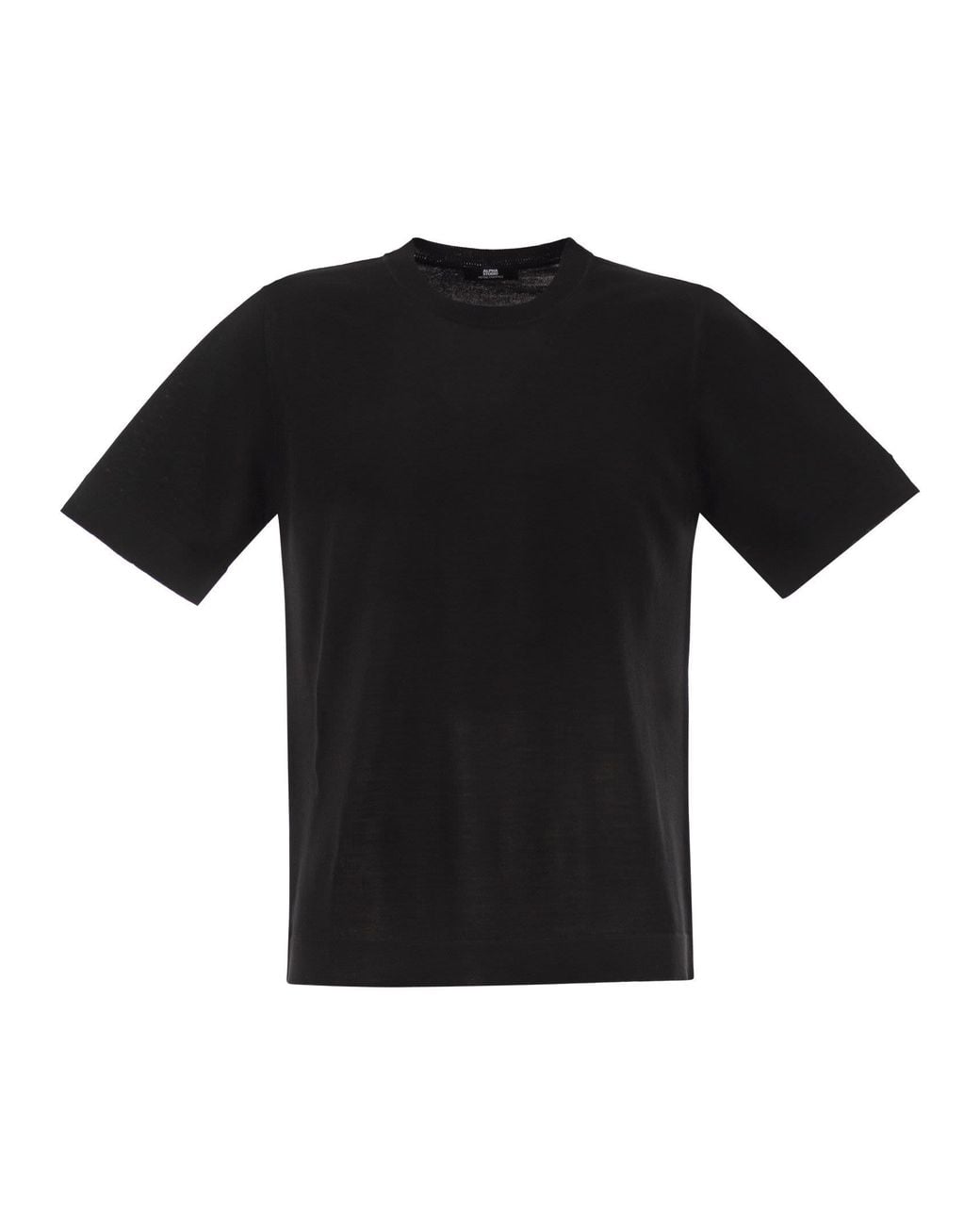 Alpha Studio Black Extrafine Merino Wool Short-Sleeved Crew-Neck Jumper for men