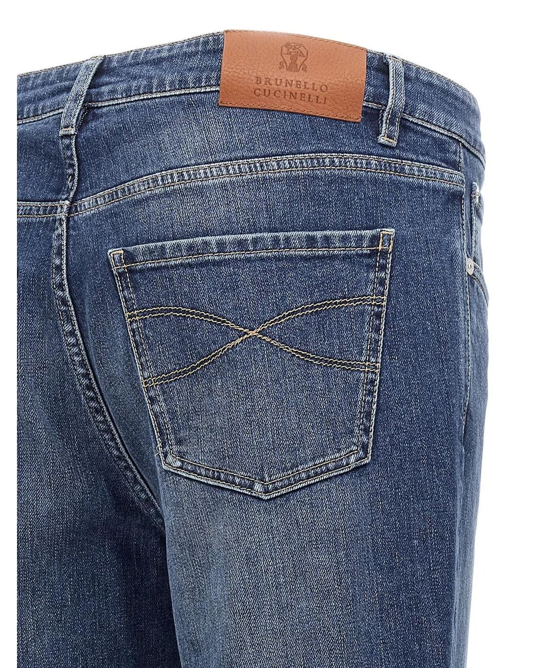 Brunello Cucinelli Blue Logo Embroidery Stretch Jeans for men