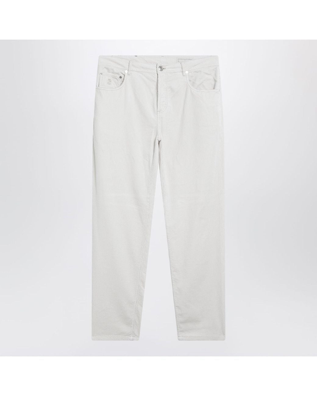 Brunello Cucinelli White Ice-Coloured Corduroy Trousers for men