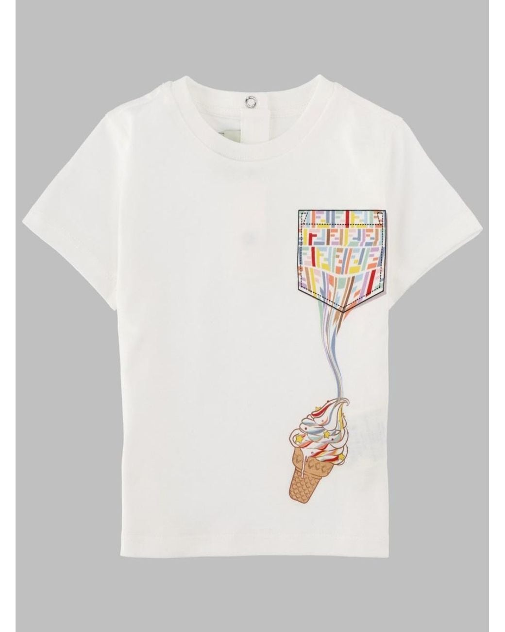Fendi White Baby Cotton T-Shirt With Graphic Print