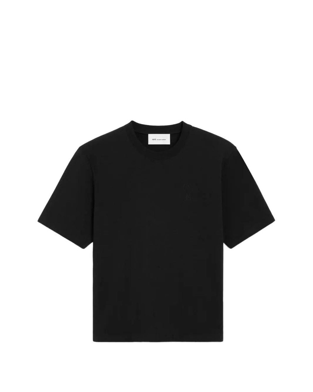 AMI Black Cotton T-Shirt With Embossed Ami De Coeur for men