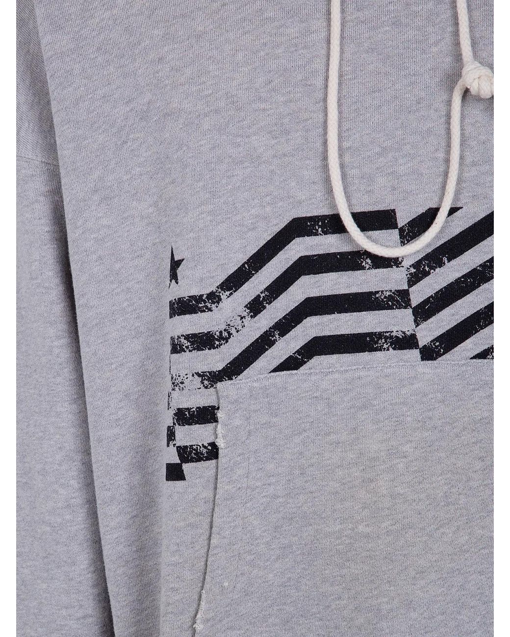 Golden Goose Deluxe Brand White "Journey" Hoodie Slub Cotton Heavy Fleece Vintage Treatment With Print