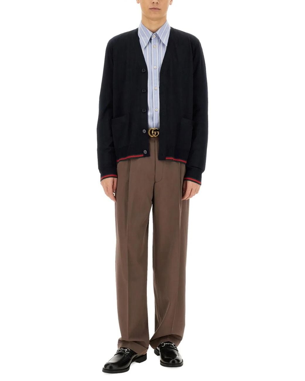 Gucci Blue Knitted Wool Cardigan With Web Pattern for men