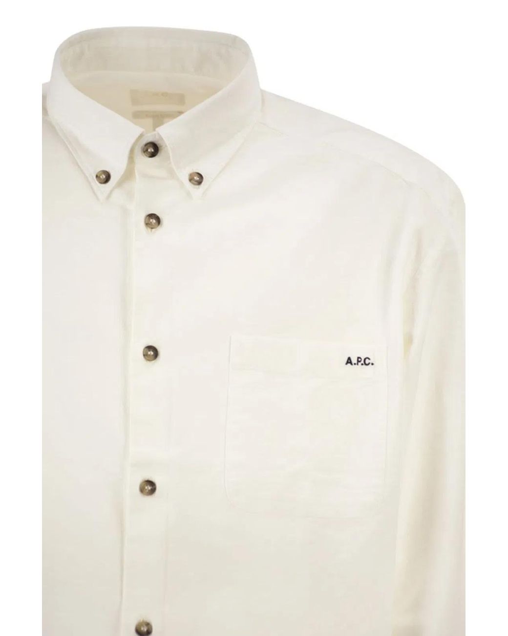 A.P.C. White Cotton Button-Down Shirt With Embroidered Logo for men