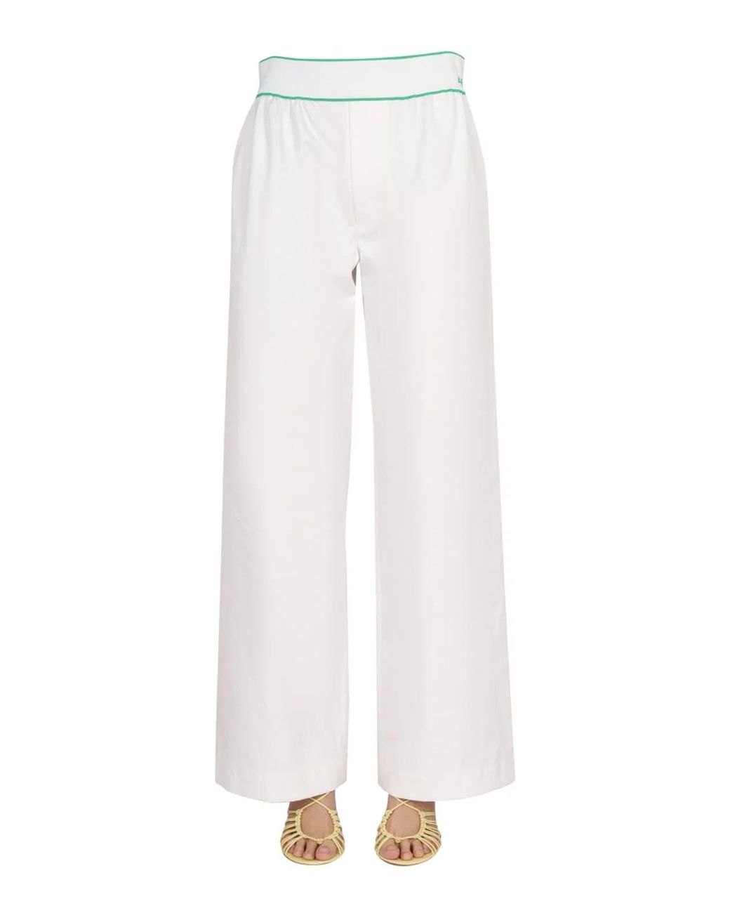 Bottega Veneta White Cotton Twill Trousers With Embroidered Reverse Print
