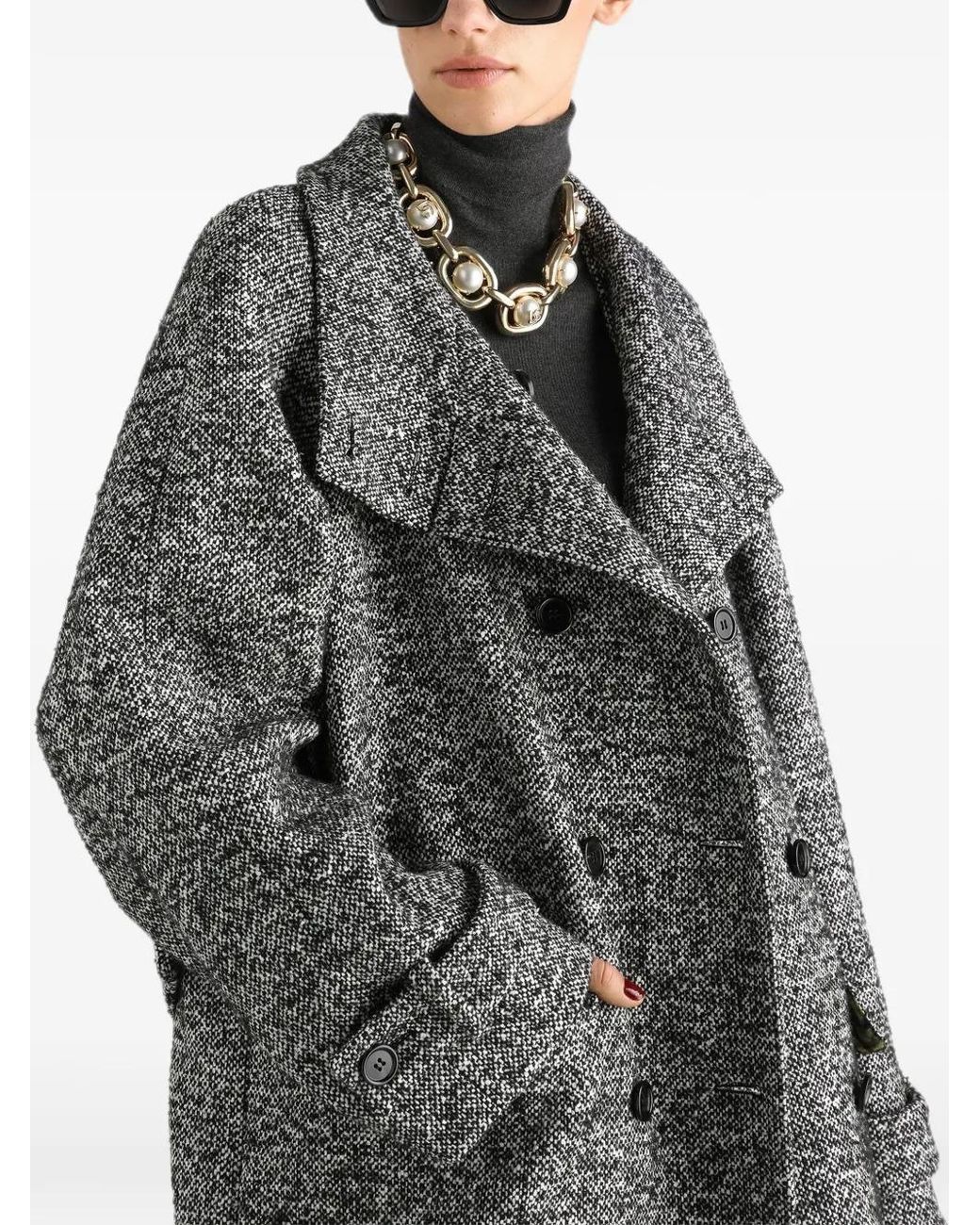Dolce & Gabbana Gray Double-Breasted Flecked Wool-Blend Jacket With Leopard Print Lining