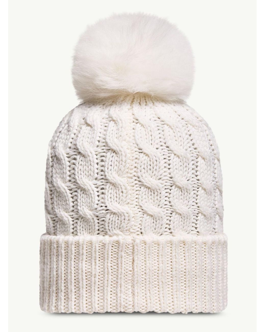 Moncler White Wool Beanie With Pom Pom