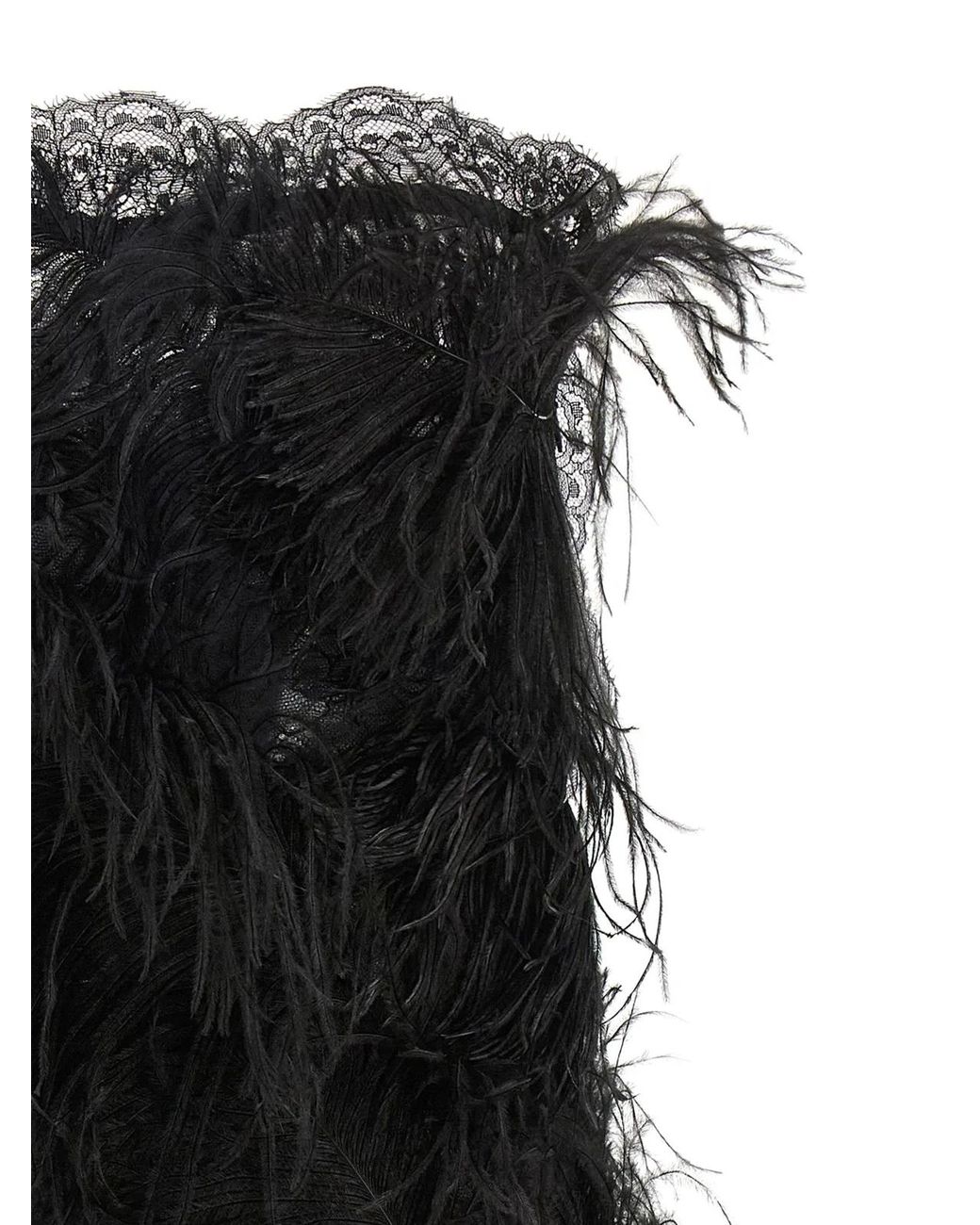 The Attico Black Lace And Feather Dress