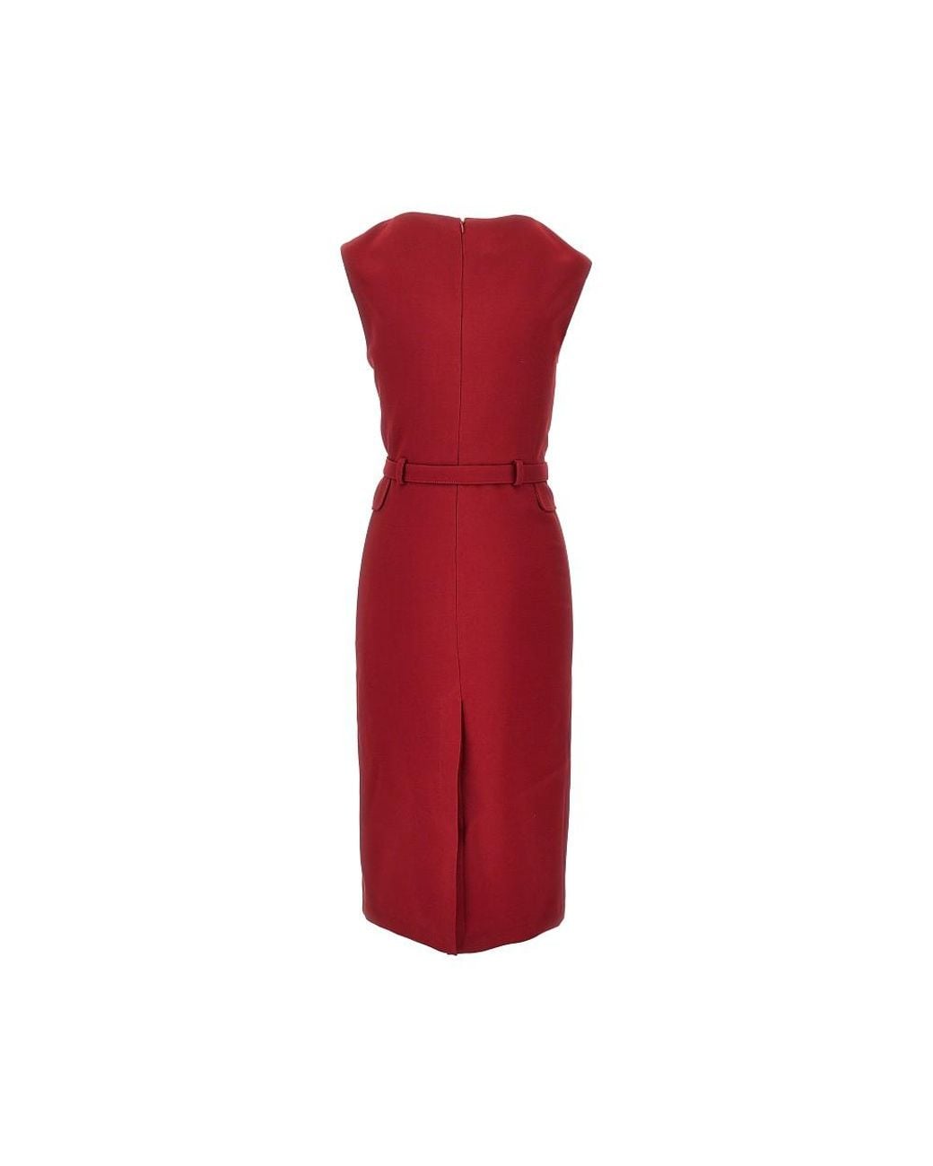 Pinko Red Crepe Midi Dress With Belt