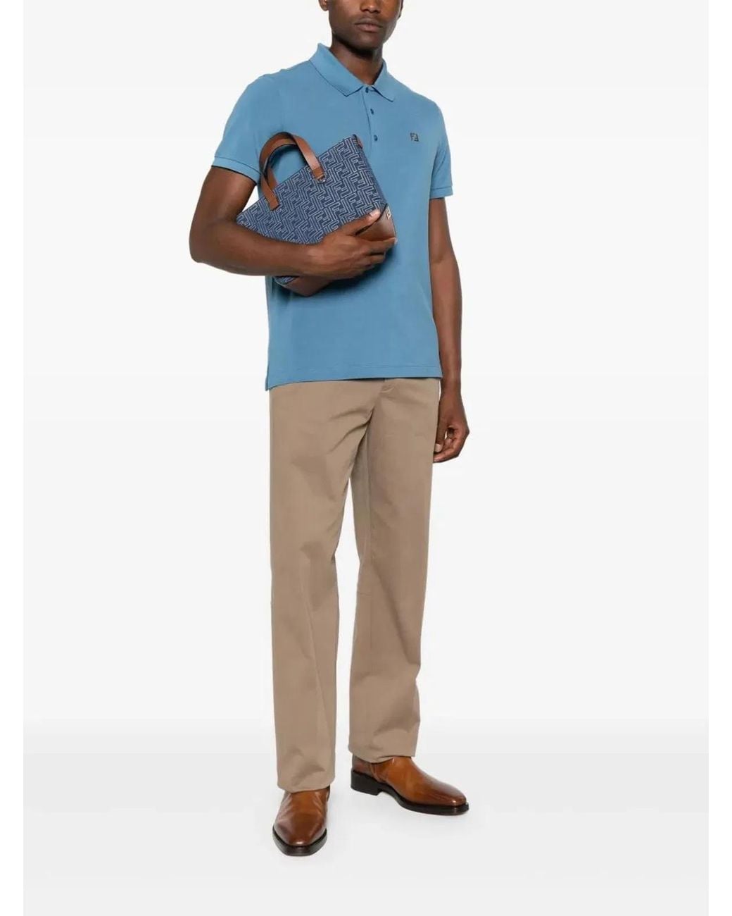 Fendi Blue Canvas And Leather Shopping Bag for men