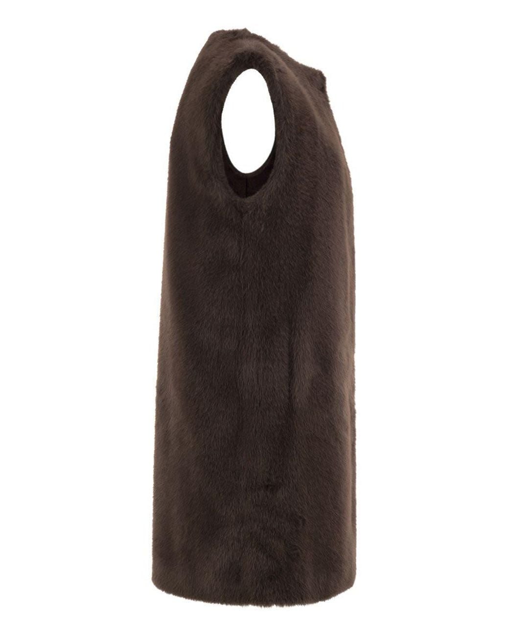 Herno Black Long Faux Fur-Effect Gilet With Round Neckline