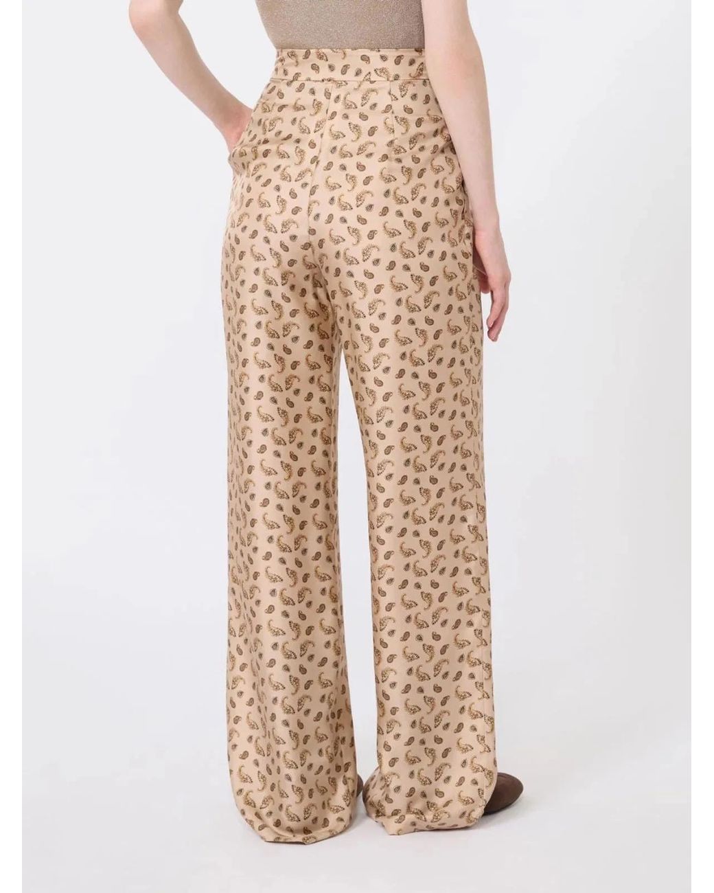 Max Mara Natural Mstfuxia – Silk Palazzo Trousers With Paisley Print