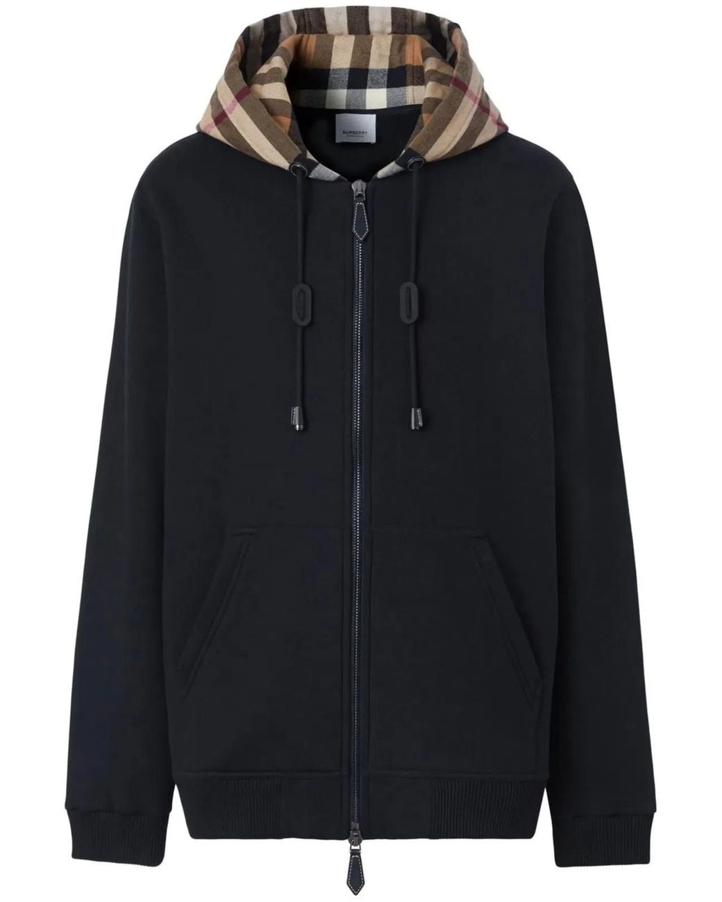 Burberry Black Check-Pattern Zip-Up Hoodie for men