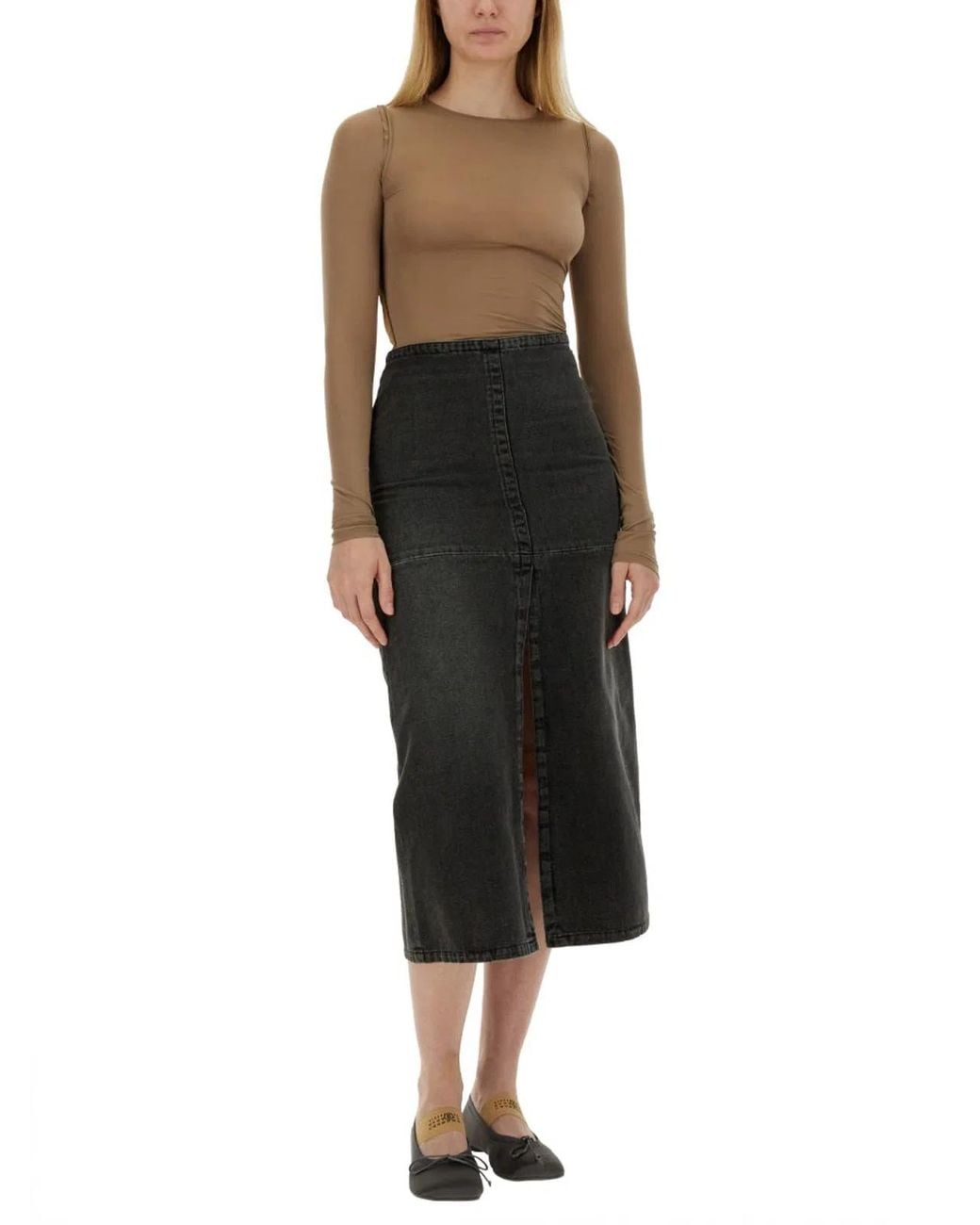 MM6 by Maison Margiela Black Long Denim Skirt