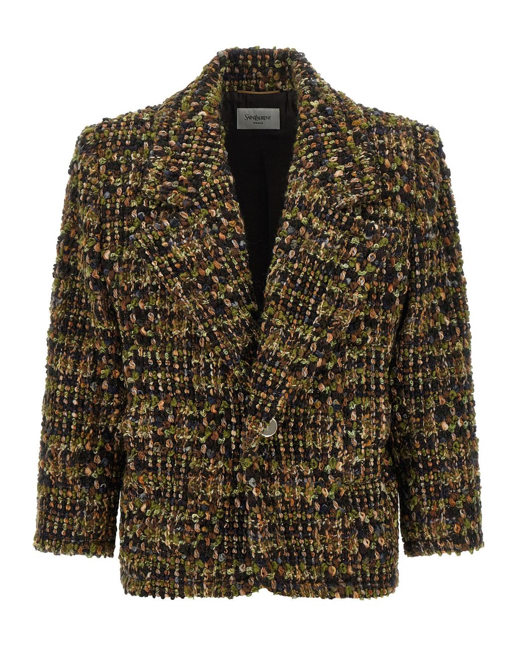 Saint Laurent Green Bouclé Tweed Blazer