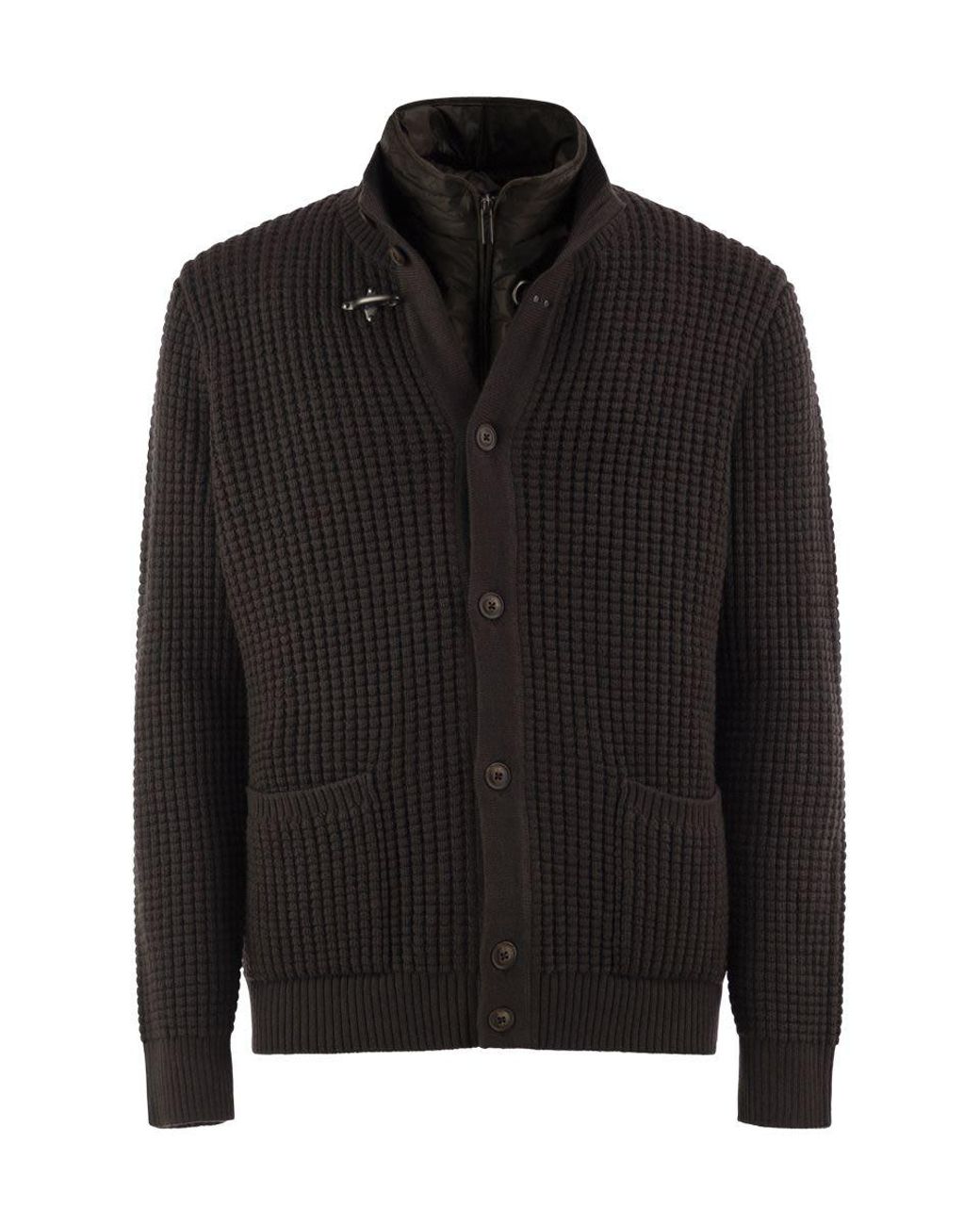 Fay Black Wool Cardigan With Removable Padded Gilet for men