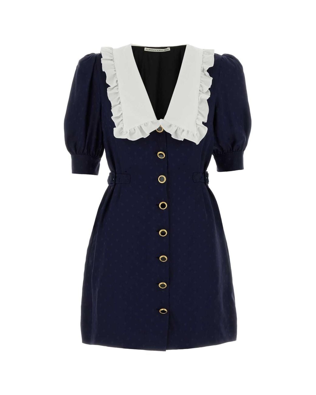Alessandra Rich Blue Silk Jacquard Mini Dress With Buckles