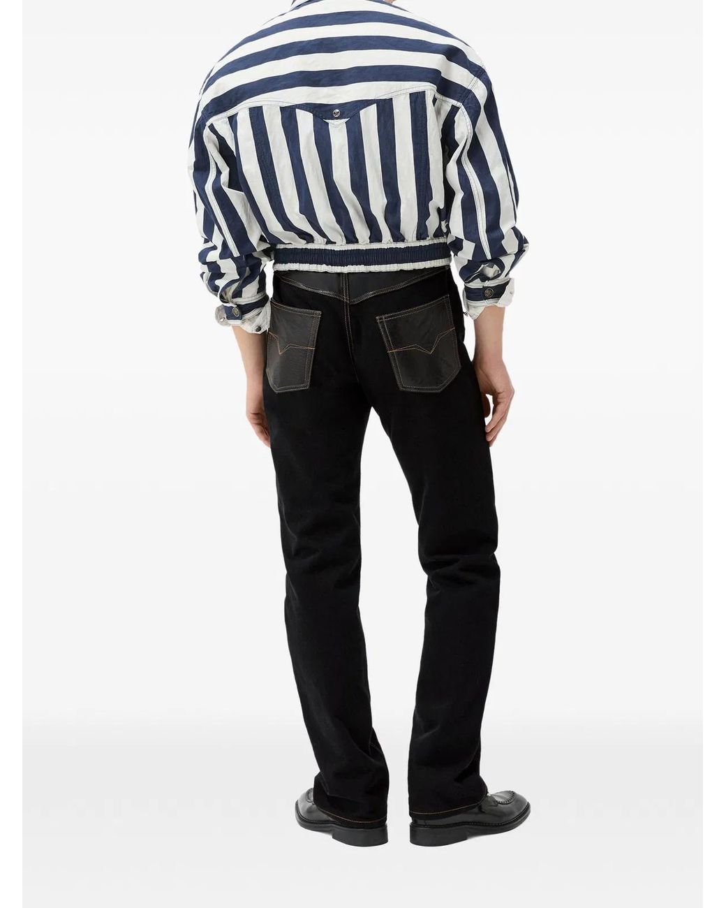 Versace Black Denim & Leather Straight Jeans for men