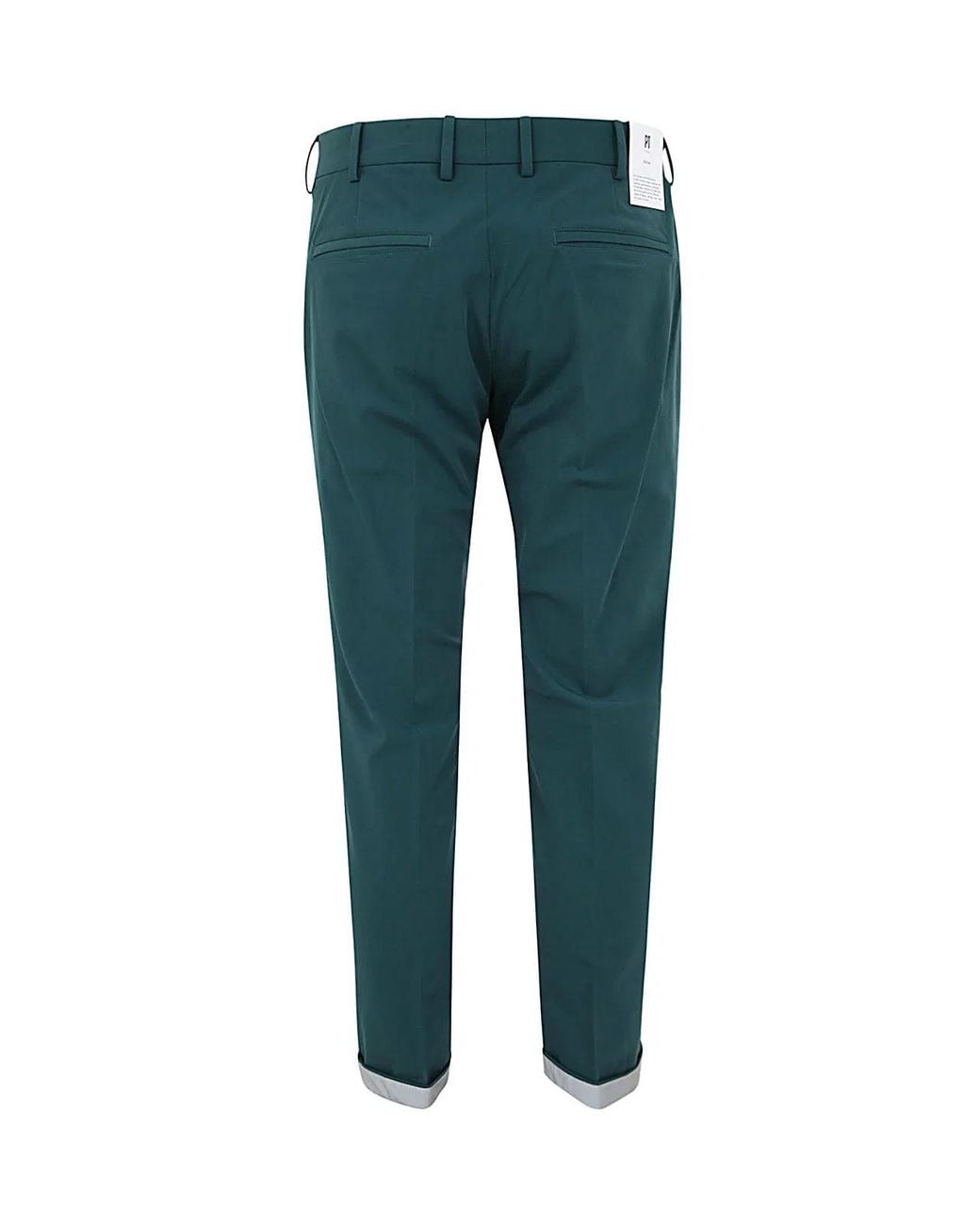 PT01 Green Flat Front Trousers With Ergonomic Pockets for men