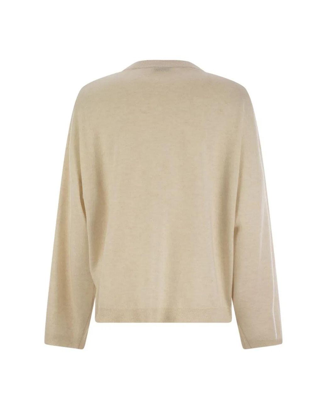 Brunello Cucinelli Natural Virgin Wool, Cashmere And Silk Sweater With Shiny Pocket Detail