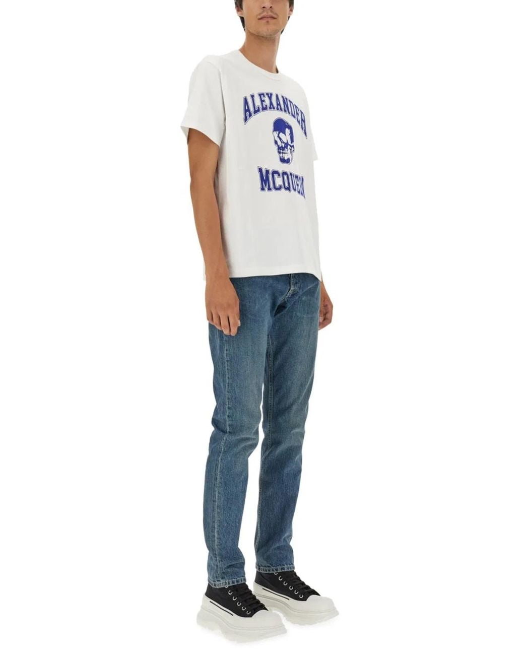 McQueen White Skull Logo T Shirt for men