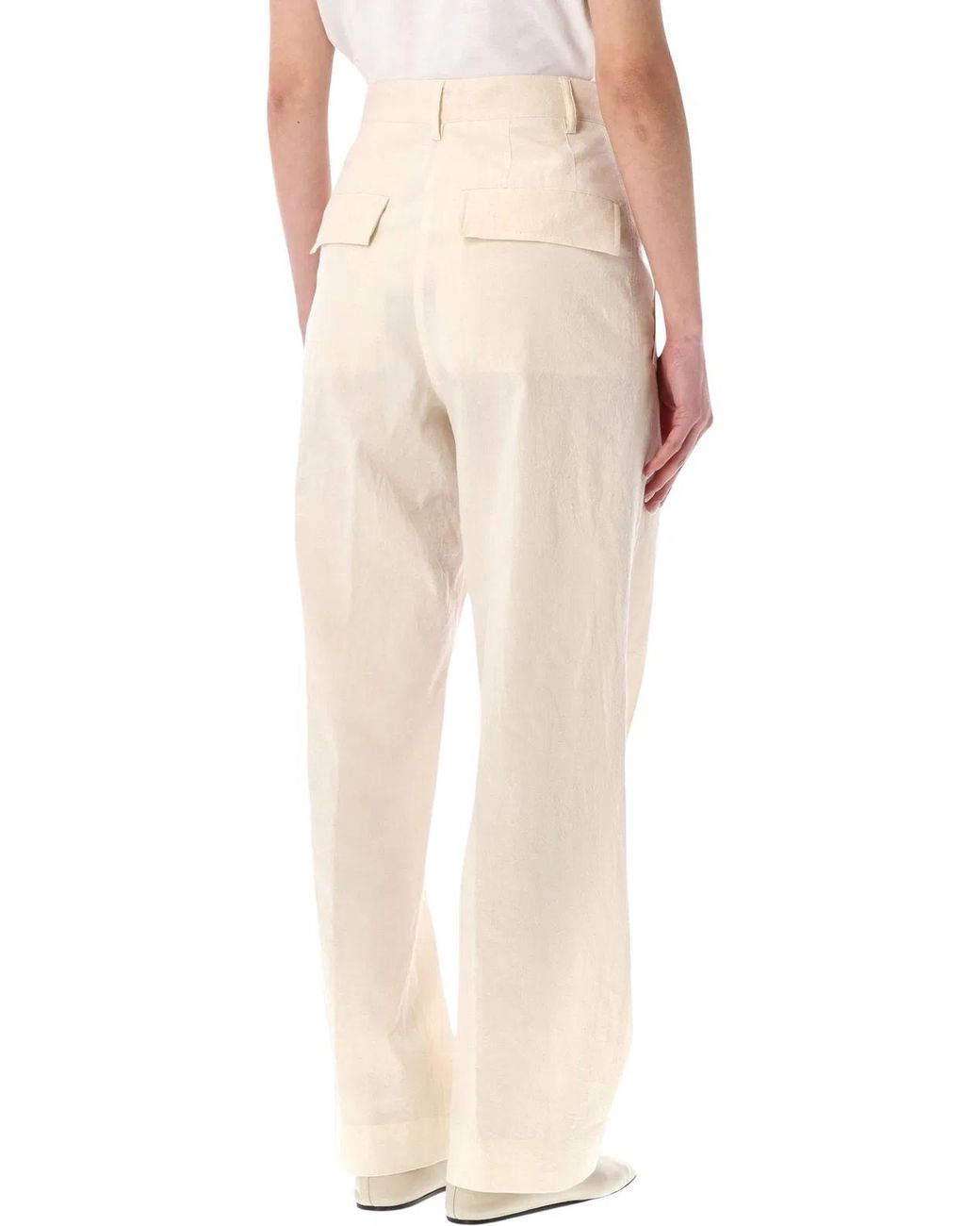 Dries Van Noten Natural High-Waist Cotton Trousers