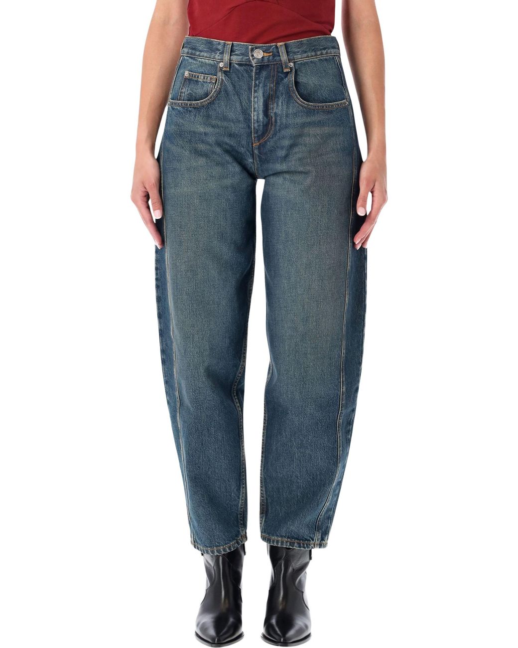 Isabel Marant Blue Oriane Barrel-Leg Mid-Rise Jeans