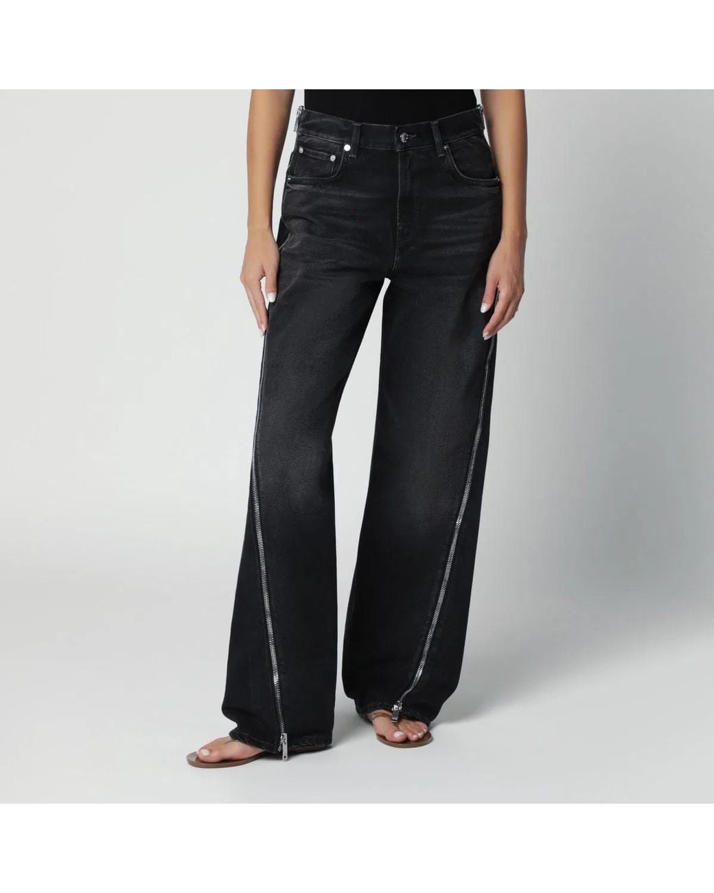 Haikure Black Washed Jeans With Zip Detail