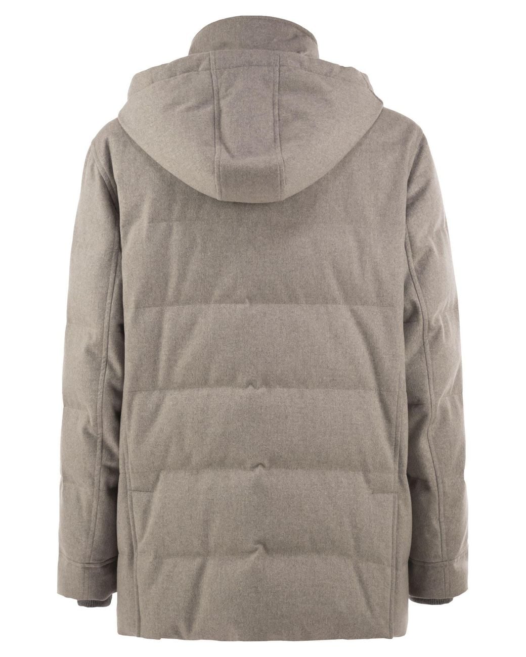 Brunello Cucinelli Gray Wool Down Jacket With Detachable Hood for men