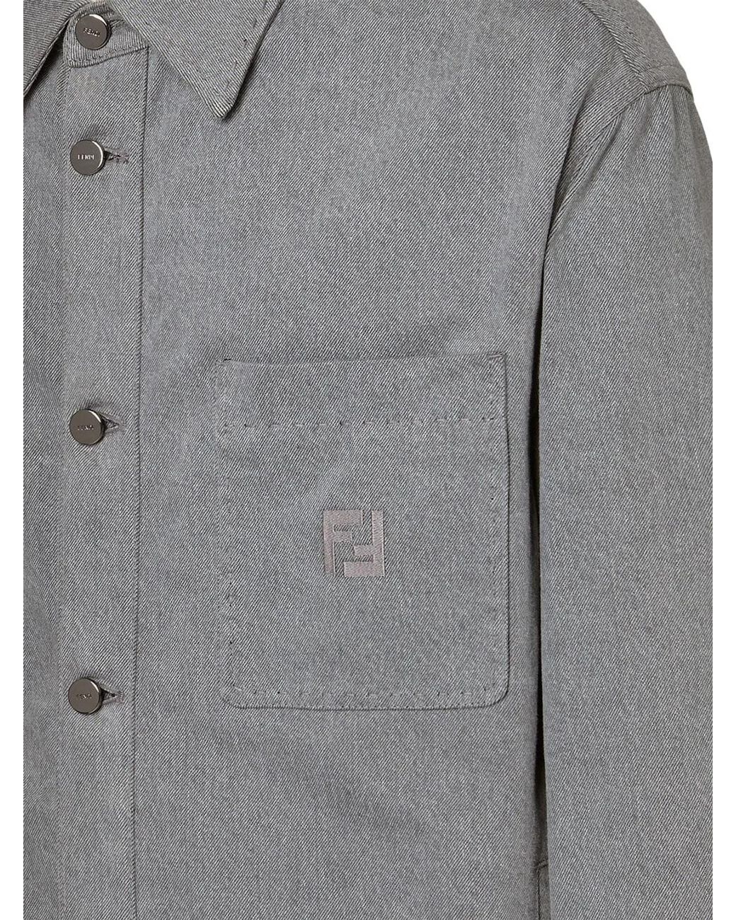 Fendi Gray Denim Shirt With Embroidery for men