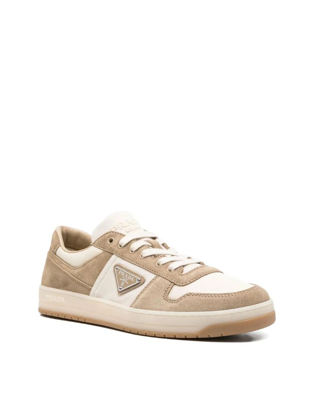 Prada Natural Downtown Re-Nylon And Suede Sneakers