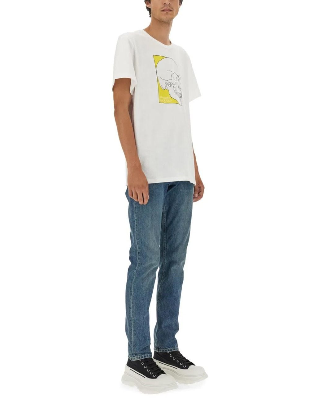 McQueen White Skull Print T Shirt for men