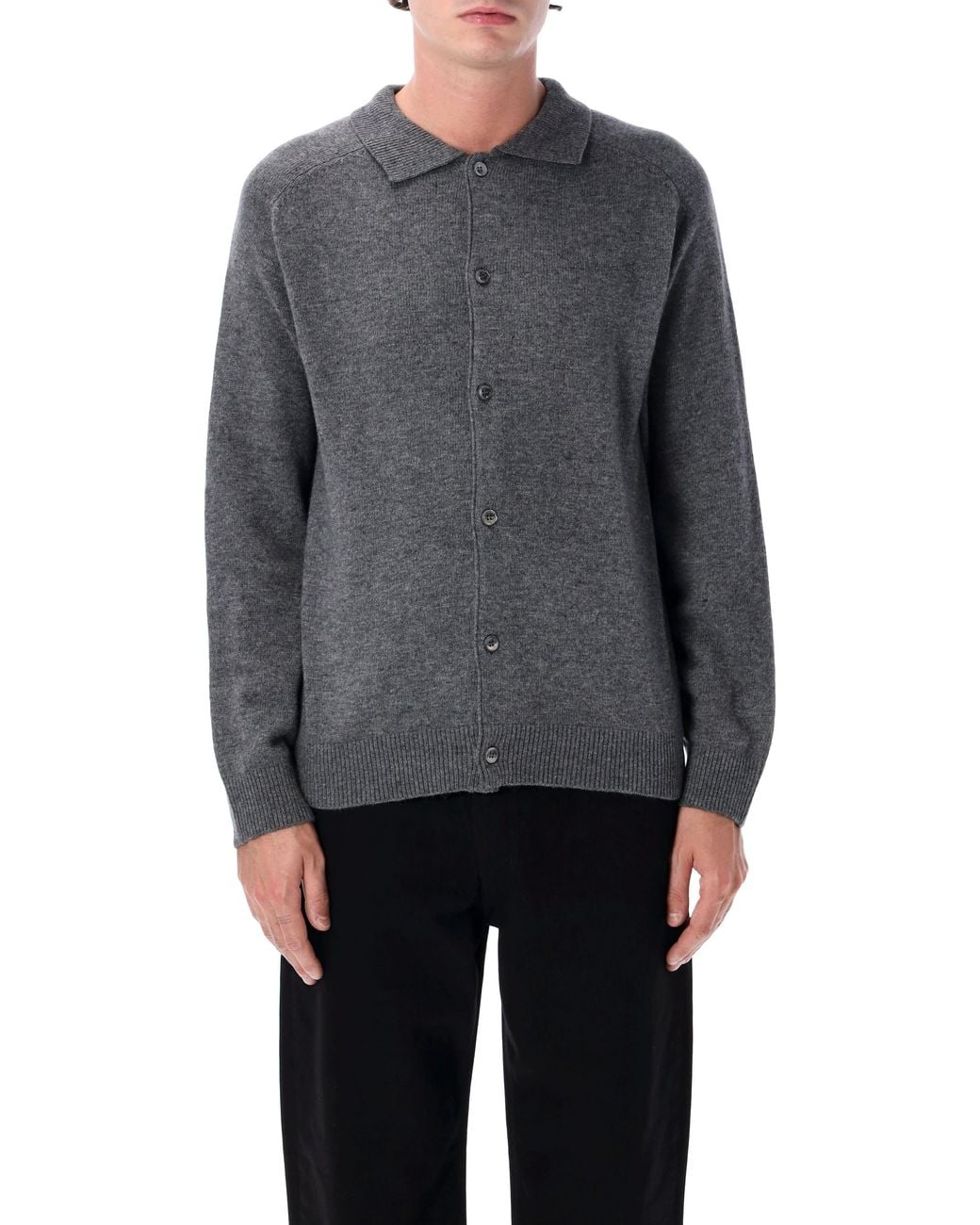 DUNST Gray Collared Knit Cardigan for men