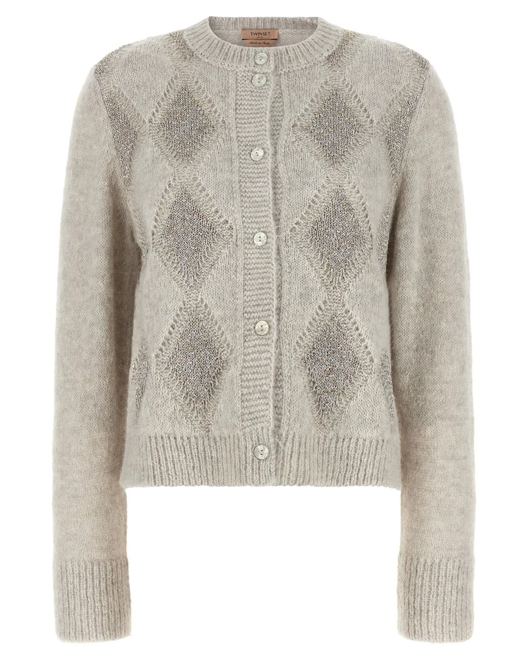 Twinset Gray Twin Set Jacquard Diamond Cardigan
