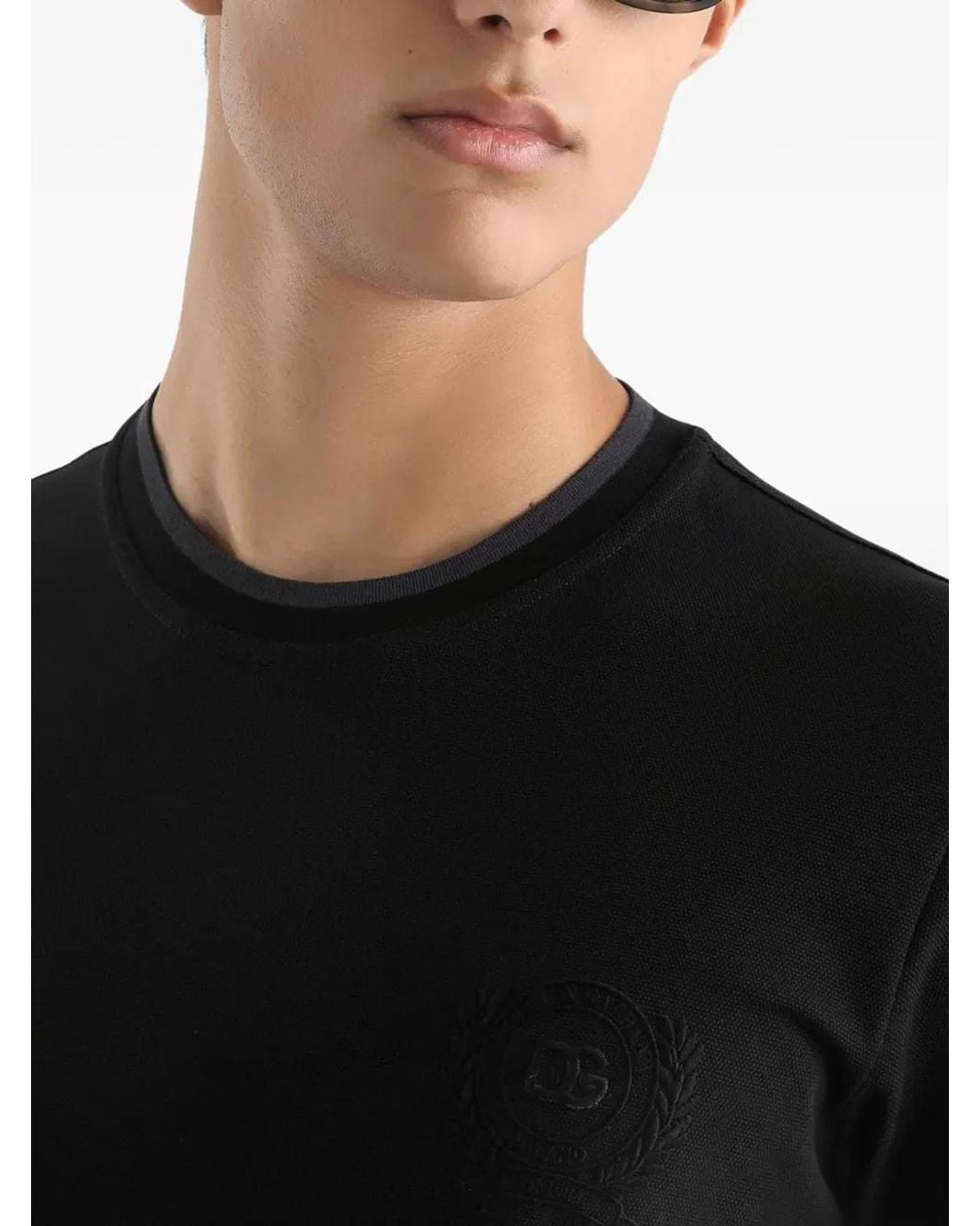 Dolce & Gabbana Black Dolce & Gabbana Embroidered Logo Tee for men