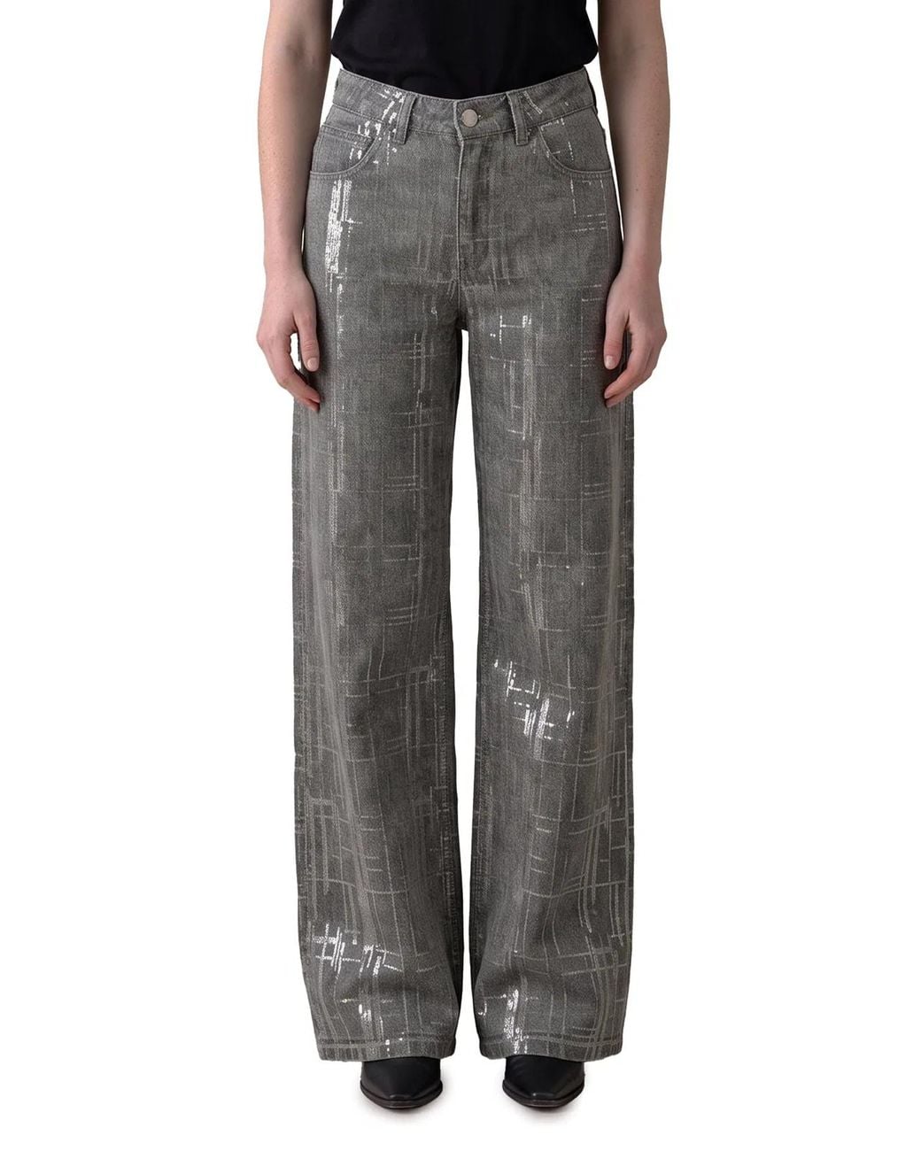 FEDERICA TOSI Gray Jeans With Sequin Embroidery