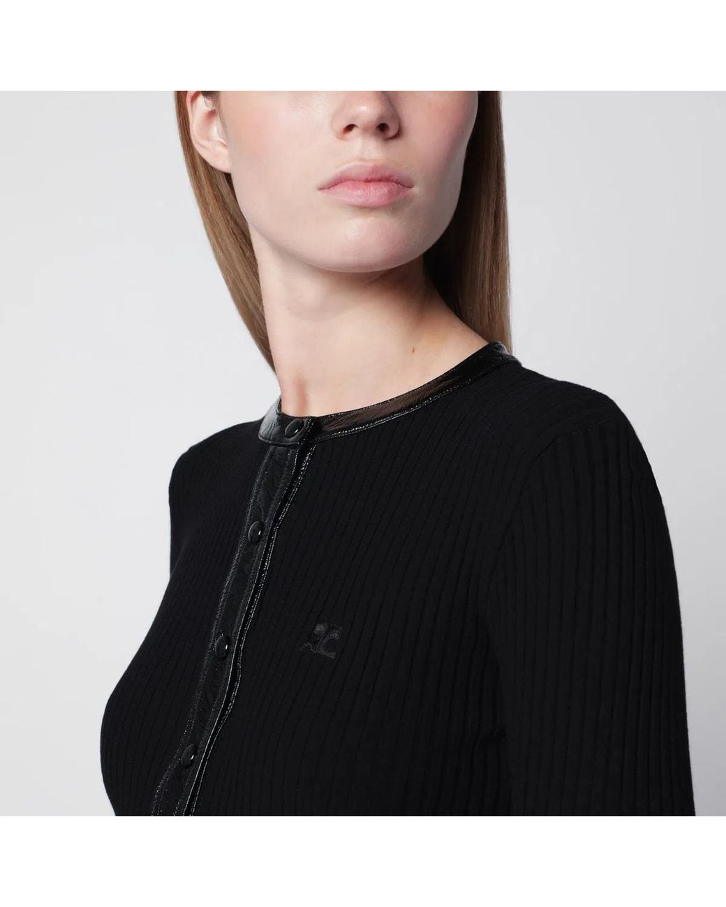 Courreges Black Courrèges Ribbed Viscose-Blend Cardigan With Vinyl Trim