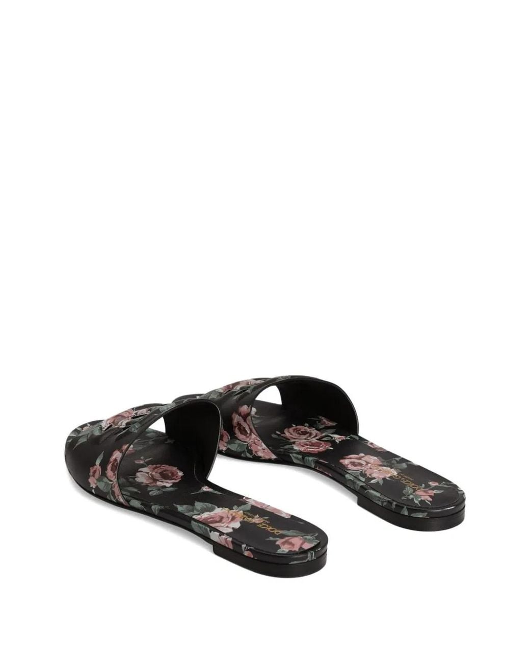 Dolce & Gabbana White Dolce & Gabbana Calfskin Flat Slippers With Rose Print