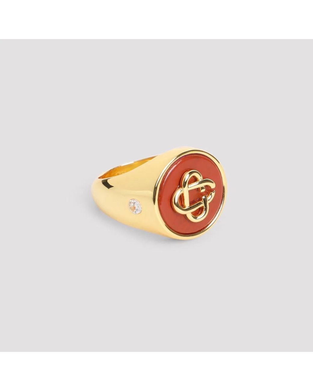 Casablanca White Stone Signet-Tone Brass Ring for men