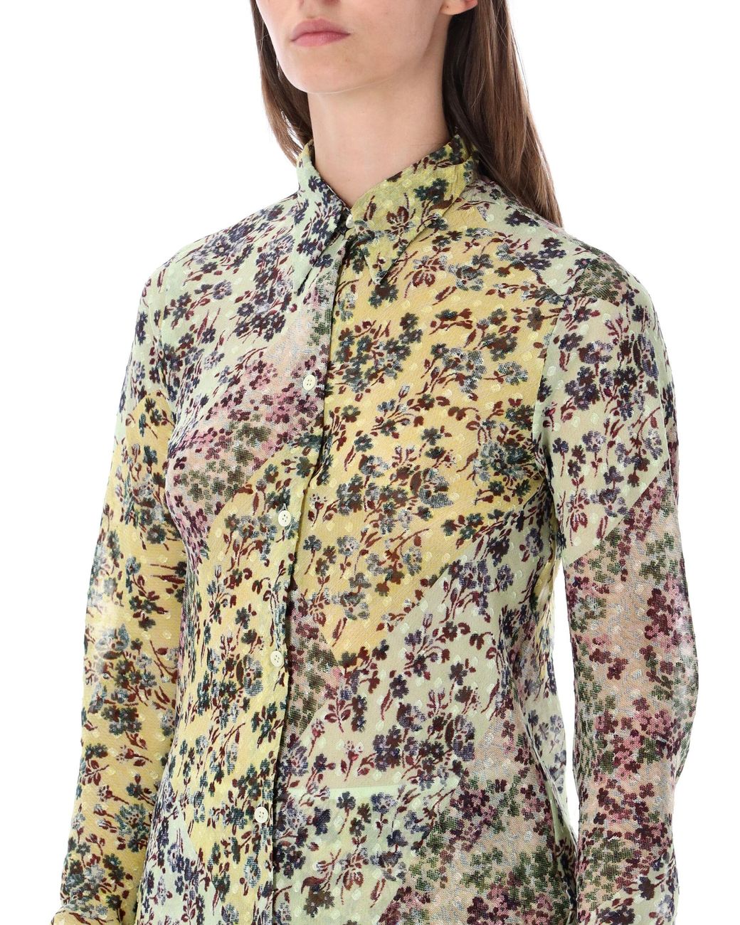 Dries Van Noten Blue Floral Print Button-Up Shirt